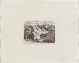 Artist: TERRY, F.C. | Title: (Waterfall with Aborigines in foreground). | Date: c.1860 | Technique: etching, printed in purpleish black ink, from one plate