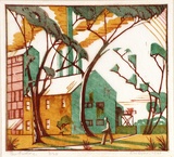 Artist: b'Syme, Eveline' | Title: b'The factory.' | Date: 1933 | Technique: b'linocut, printed in colour, from four blocks'