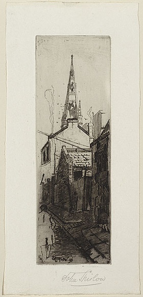 Artist: b'SHIRLOW, John' | Title: b'A Bye-way,  Flinders Lane' | Date: 1896 | Technique: b'etching, printed in black ink with plate-tone, from one copper plate'