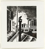 Artist: b'Thorpe, Lesbia.' | Title: b'Roof top Montmartre' | Date: 1993 | Technique: b'linocut, printed in black ink, from one block'