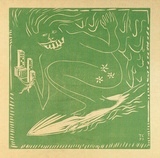 Artist: b'COLEING, Tony' | Title: b'Up your bum.' | Date: 1977 | Technique: b'linocut, printed in green ink, from one block'