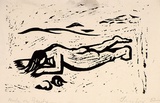 Artist: Taylor, John H. | Title: Nude on beach | Date: 1952 | Technique: linocut, printed in black ink, from one block