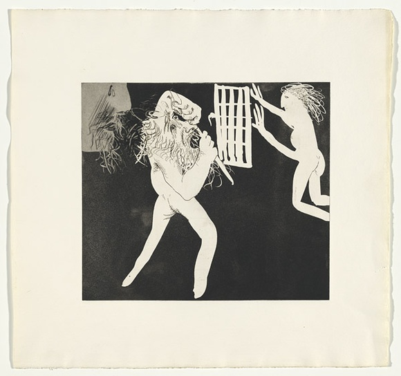 Artist: b'BOYD, Arthur' | Title: b'Magistrate enters.' | Date: (1970) | Technique: b'etching and aquatint, printed in black ink, from one plate' | Copyright: b'Reproduced with permission of Bundanon Trust'