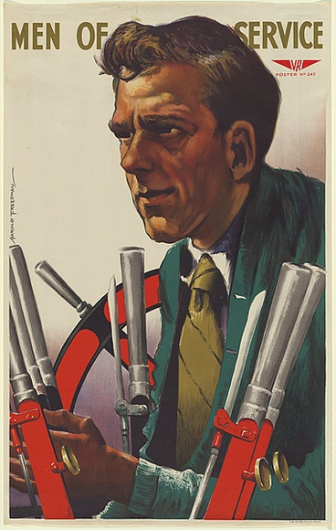 Artist: b'Freedman, Harold.' | Title: b'Men of service: The signal man.' | Date: 1947 | Technique: b'lithograph, printed in colour, from multiple zinc plates'