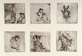 Artist: b'SHEARER, Mitzi' | Title: b'not titled [six small pictures on one sheet]' | Date: 1980 | Technique: b'etching, printed in black ink with plate-tone, from six  plates'