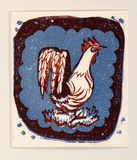 Artist: b'OGILVIE, Helen' | Title: b'Greeting card: (Rooster)' | Technique: b'linocut, printed in colour, from multiple blocks'