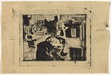 Artist: b'Blackman, Charles.' | Title: b'not titled [child in street, boy playing].' | Date: 1953 | Technique: b'lithograph, printed in black ink, from one stone'