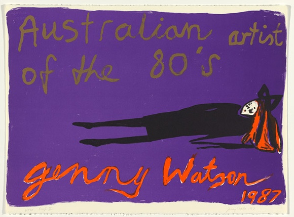 Artist: b'Watson, Jenny.' | Title: bAustralian artist of the 80's | Date: 1987 | Technique: b'offset-lithograph, printed in colour, from four stones' | Copyright: b'\xc2\xa9 Jenny Watson. Licensed by VISCOPY, Australia, 2008.'