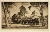 Artist: Warner, Alfred Edward. | Title: Late start | Date: c.1935 | Technique: etching, printed in brown ink with plate-tone, from one plate