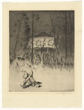 Artist: Nankivell, Frank. | Title: (Two young boys walking in front of house) | Date: c.1932 | Technique: drypoint, printed in black ink with plate-tone, from one copper plate