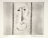 Artist: Burn, Ian. | Title: (Face with lines). | Date: 1963 | Technique: etching, printed in black ink with plate-tone, from one plate