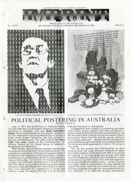 Artist: b'PRINT COUNCIL OF AUSTRALIA' | Title: b'Periodical | Imprint. Melbourne: Print Council of Australia, vol. 13, no. 1,  1978' | Date: 1978
