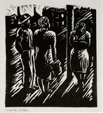 Artist: CARTER, Maurie | Title: (Street conversation). | Date: (1949) | Technique: linocut, printed in black ink, from one block