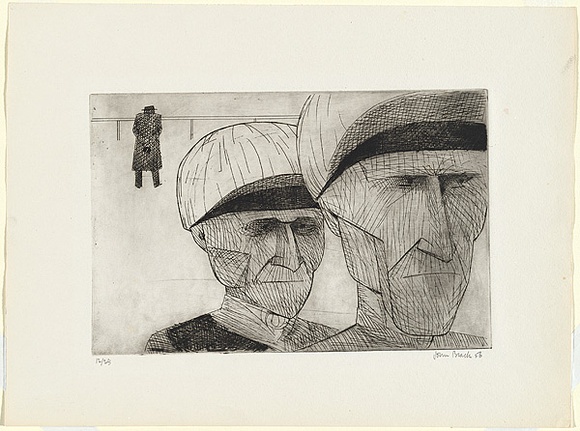 Artist: b'Brack, John.' | Title: b'Jockeys returning.' | Date: 1956 | Technique: b'etching, printed in black ink with plate-tone, from one plate' | Copyright: b'\xc2\xa9 Helen Brack'