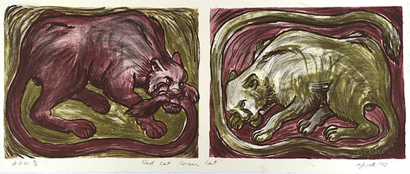 Artist: b'Watt, Yvette.' | Title: b'Red cat green cat' | Date: 1992 | Technique: b'lithograph, printed in two colours, from two stones'