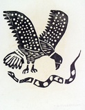 Artist: TUNGUTALUM, Bede | Title: Eagle and snake | Date: 1970 | Technique: woodcut, printed in black ink, from one block