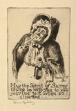 Artist: b'LINDSAY, Lionel' | Title: b'Greeting card: May the spirit of Sairey Gamp be with you' | Date: 1956 | Technique: b'etching and drypoint, printed in black ink, from one plate' | Copyright: b'Courtesy of the National Library of Australia'