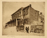 Artist: b'LINDSAY, Lionel' | Title: b'Blackwalled house, the Rocks area, Cumberland Street, Sydney' | Date: 1916 | Technique: b'etching, printed in brown ink with plate-tone, from one plate' | Copyright: b'Courtesy of the National Library of Australia'