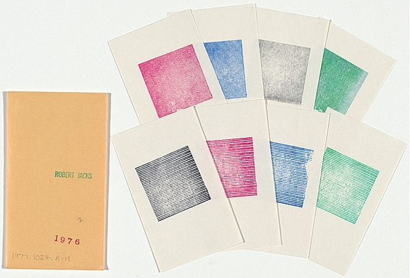 Artist: b'JACKS, Robert' | Title: b'Eight hand stamped prints.' | Date: 1976 | Technique: b'stamps, printed in colour, from rubber blocks'