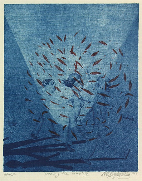 Artist: b'Doggett-Williams, Phillip.' | Title: b'Crossing the river IX' | Date: 1993 | Technique: b'lithograph, printed in blue and red ink, from multiple stones'