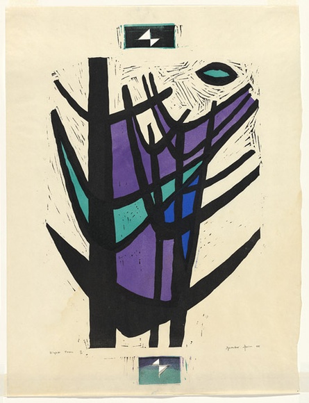 Artist: b'Stein, Guenter.' | Title: b'Night trees.' | Date: 1955 | Technique: b'linocut, printed in colour, from four blocks' | Copyright: b'\xc2\xa9 Bill Stevens (name changed by deed poll in 1958)'