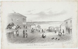Artist: b'GILL, S.T.' | Title: b'Township of Kyenton (the main street looking north).' | Date: 1855-56 | Technique: b'lithograph, printed in black ink, from one stone'