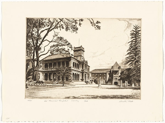 Artist: b'PLATT, Austin' | Title: b'War Memorial Hospital, Waverley' | Date: 1946 | Technique: b'etching, printed in black ink, from one plate'