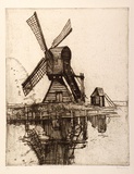 Artist: LONG, Sydney | Title: The reflected mill | Date: 1919 | Technique: line-etching and aquatint, printed in dark brown ink, from one plate | Copyright: Reproduced with the kind permission of the Ophthalmic Research Institute of Australia
