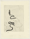 Artist: b'Wallace-Crabbe, Robin.' | Title: b'not titled [child with hose and dogs]' | Date: c.1989 | Technique: b'etching and aquatint, printed in black ink, from one plate'