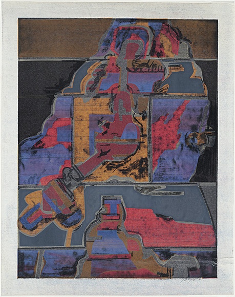Artist: b'Senbergs, Jan.' | Title: bDetail for 'Night parade'. | Date: 1966, June | Technique: b'screenprint, printed in colour, from six stencils' | Copyright: b'\xc2\xa9 Jan Senbergs. Licensed by VISCOPY, Australia'