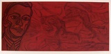Artist: L'Estrange, Sally. | Title: not titled [red] | Date: 1984 | Technique: etching, printed in red and black ink, from two plate