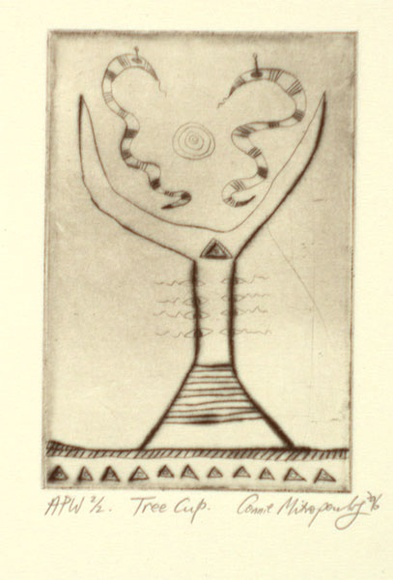 Artist: b'MITROPOULOS, Connie' | Title: b'Tree cup' | Date: 1996, July/August | Technique: b'drypoint, printed in black ink, from one plate'