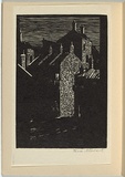 Artist: Stewart, Elsie. | Title: (Night street scene): from the book, Running Water, A Play. | Date: 1940 | Technique: linocut, printed in black ink, from one block