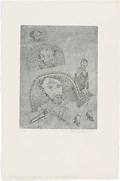 Artist: b'WALKER, Murray' | Title: b'A theatrical prompters box.' | Date: 1973 | Technique: b'softground-etching, printed in black ink, from one plate'