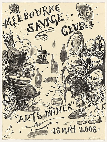 Title: Melbourne Savage Club arts dinner 15 May 2008 | Date: 2008 | Technique: lithograph, printed in black ink, from one stone
