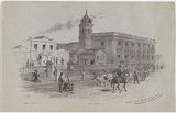 Artist: GILL, S.T. | Title: Police court house and town hall, Swanston st Melbourne. | Date: 1854 | Technique: lithograph, printed in black ink, from one stone
