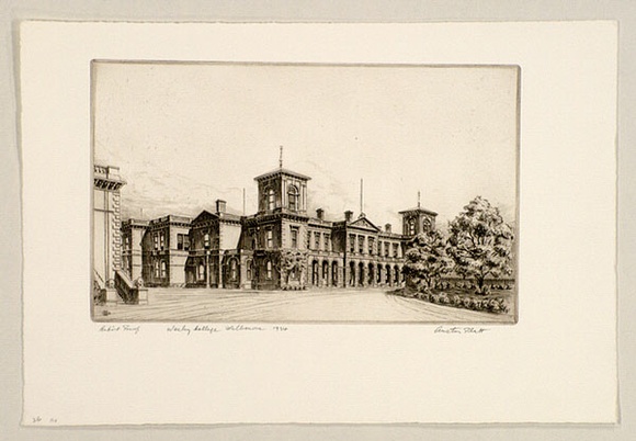 Artist: b'PLATT, Austin' | Title: b'Wesley College, Melbourne' | Date: 1934 | Technique: b'etching, printed in black ink, from one plate'