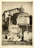 Artist: b'LINDSAY, Lionel' | Title: b'A Church in the Roman Forum' | Date: 1927 | Technique: b'drypoint, printed in brown ink with plate-tone, from one plate' | Copyright: b'Courtesy of the National Library of Australia'