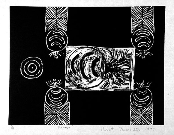 Artist: Pareroultja, Hubert. | Title: Yirunpa | Date: 1995 | Technique: linocut, printed in black ink, from one block