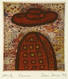 Artist: Bowen, Dean. | Title: Saucer (with red building) | Date: 1992 | Technique: etching, printed in colour, from multiple plates