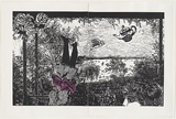 Artist: Manifold, Marion. | Title: Rosy dreams: from the verandah of Purrumbete | Date: 2007 | Technique: linocut, printed in black ink, from one block; fabric collage addition