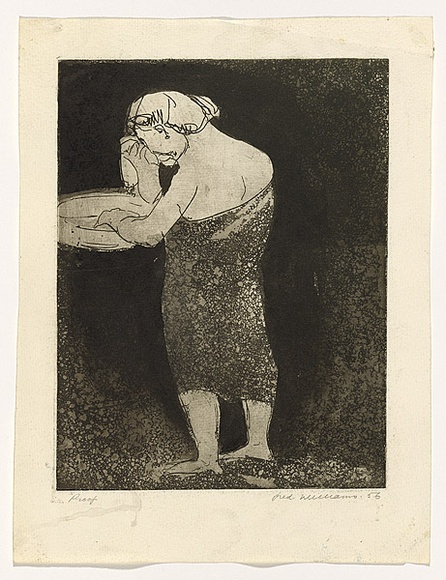 Artist: WILLIAMS, Fred | Title: Washing | Date: 1955-56 | Technique: etching, aquatint, engraving and rough biting, printed in black ink, from one copper plate; ink additions | Copyright: © Fred Williams Estate