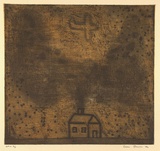 Artist: b'Bowen, Dean.' | Title: b'(Small house)' | Date: 1992 | Technique: b'etching, printed in ochre and black ink, from two plates'