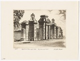 Artist: PLATT, Austin | Title: Oxford and Queen St Gates, Centennial Park, Sydney | Date: c.1987 | Technique: etching, printed in black ink, from one plate