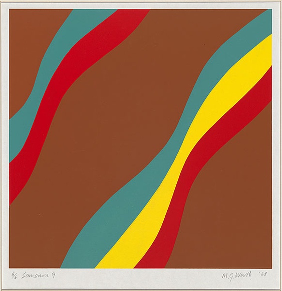 Artist: b'Worth, Margaret.' | Title: b'Samsara 9' | Date: 1968 | Technique: b'screenprint, printed in colour, from four stencils'