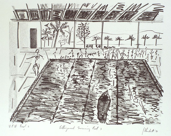 Artist: b'PLUNKETT, Jennifer' | Title: b'Collingwood Swimming Pool 3' | Date: 1981 | Technique: b'lithograph, printed in black ink, from one stone'