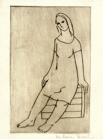 Artist: b'Brash, Barbara.' | Title: b'(Seated woman).' | Date: 1950s | Technique: b'etching, printed in brown ink with plate-tone, from one plate'