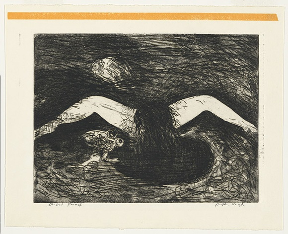 Artist: b'BOYD, Arthur' | Title: b'Crouching nude with frog.' | Date: 1962-63 | Technique: b'etching and aquatint, printed in black ink, from one plate' | Copyright: b'Reproduced with permission of Bundanon Trust'