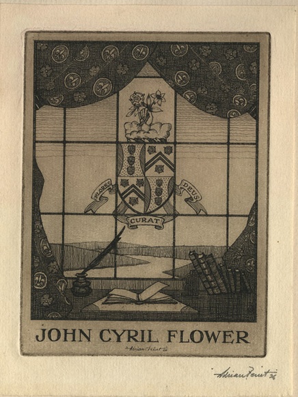 Artist: FEINT, Adrian | Title: Bookplate: John Cyril Flower. | Date: 1926 | Technique: etching, printed in brown ink with plate-tone, from one plate | Copyright: Courtesy the Estate of Adrian Feint