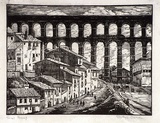 Artist: Owen, Gladys. | Title: The Aqueduct, Segovia | Date: c.1929 | Technique: wood-engraving, printed in black ink, from one block | Copyright: © Estate of David Moore